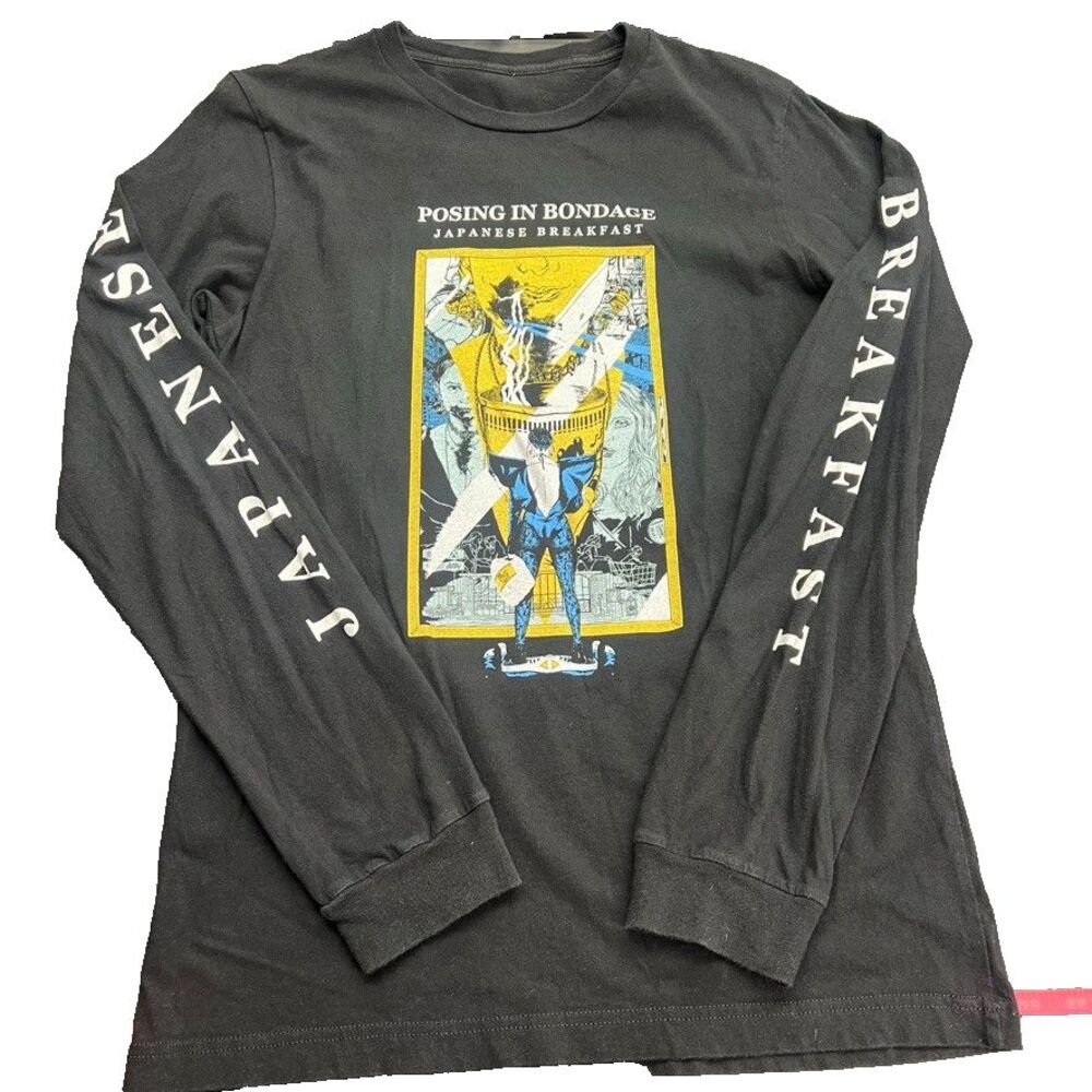 Japanese Breakfast Posing in Bondange Long Sleeve Graphic Black T-Shirt Mens M